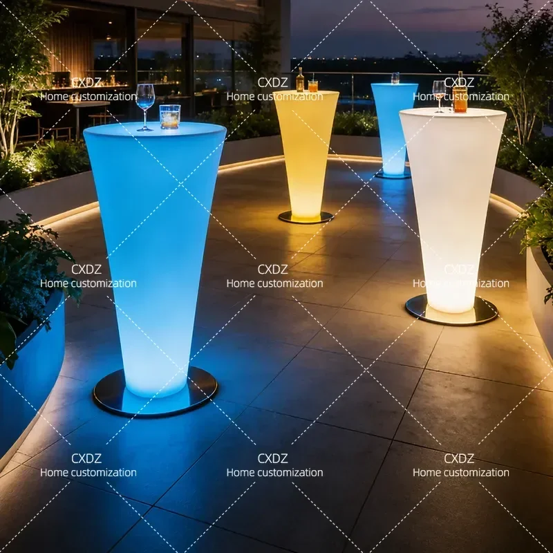 LED Conical Luminous High Bar Table Clear Rechargeable Cocktail Table with Light Modern Loose Standing Bar Table for Home
