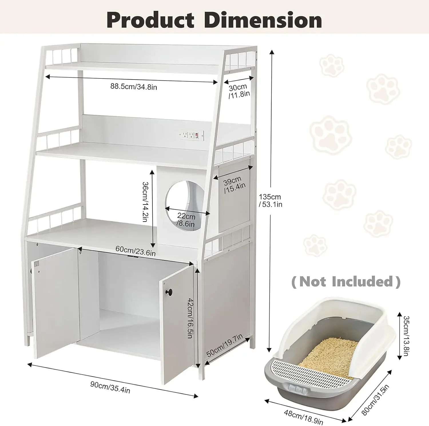 [أفضل بائع، اشترِ الآن! ] أثاث صندوق نفايات 2 في 1 مع مقبس شحن ورفين، وخزانة قطط داخلية مخفية للحمام، وخشب 53 بوصة
