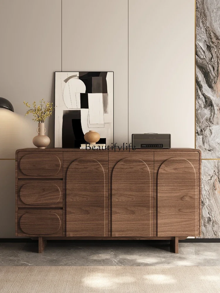 

LJY*Medieval solid wood dining side cabinet, living room partition decoration storage, storage against the wall, walnut entrance