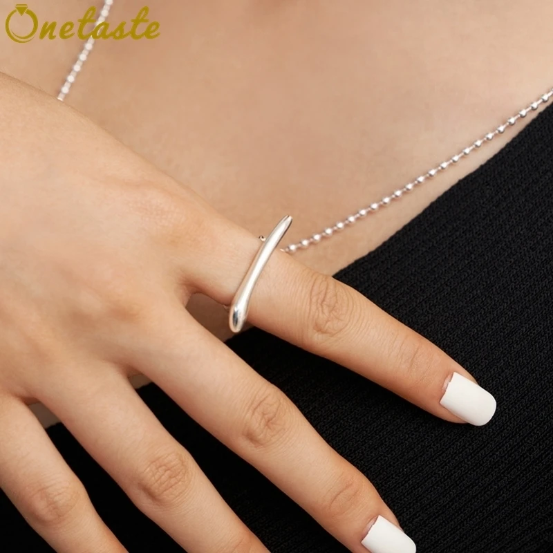 

925 Sterling Silver High Polished Shiny Bold Long Bar Resizable Rings For Women Trendy Simple Unique Statement Ring Party Gift
