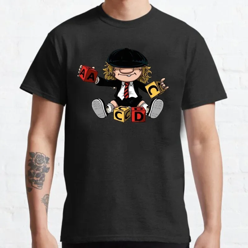 Camiseta de dibujos animados Angus Young para hombres y mujeres, ropa de calle divertida, moda de verano, Hardrock Music Band Fan, camisetas gráficas