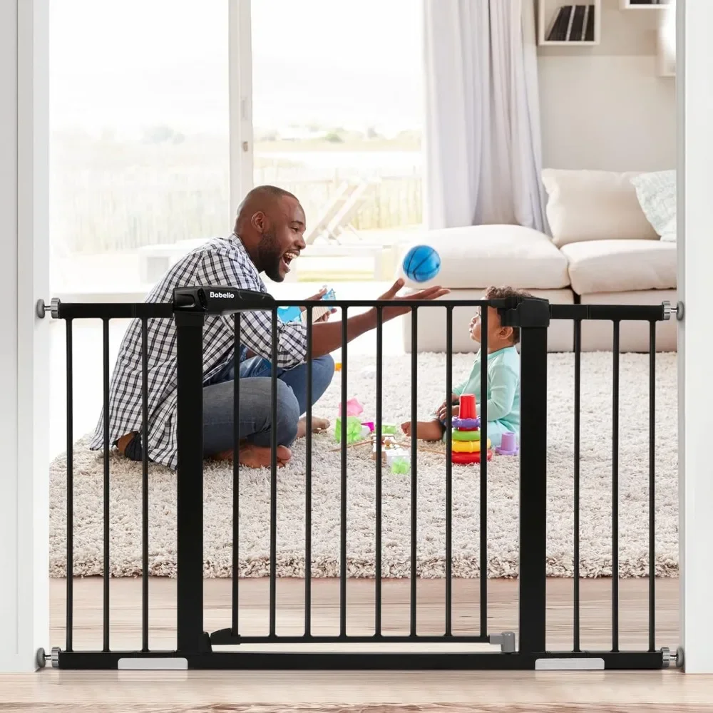 Metal Baby Gate, Extra Wide Walk Thru Child Safety Gate, Pressure Mounted Dog Gate for Doorways & Stairs