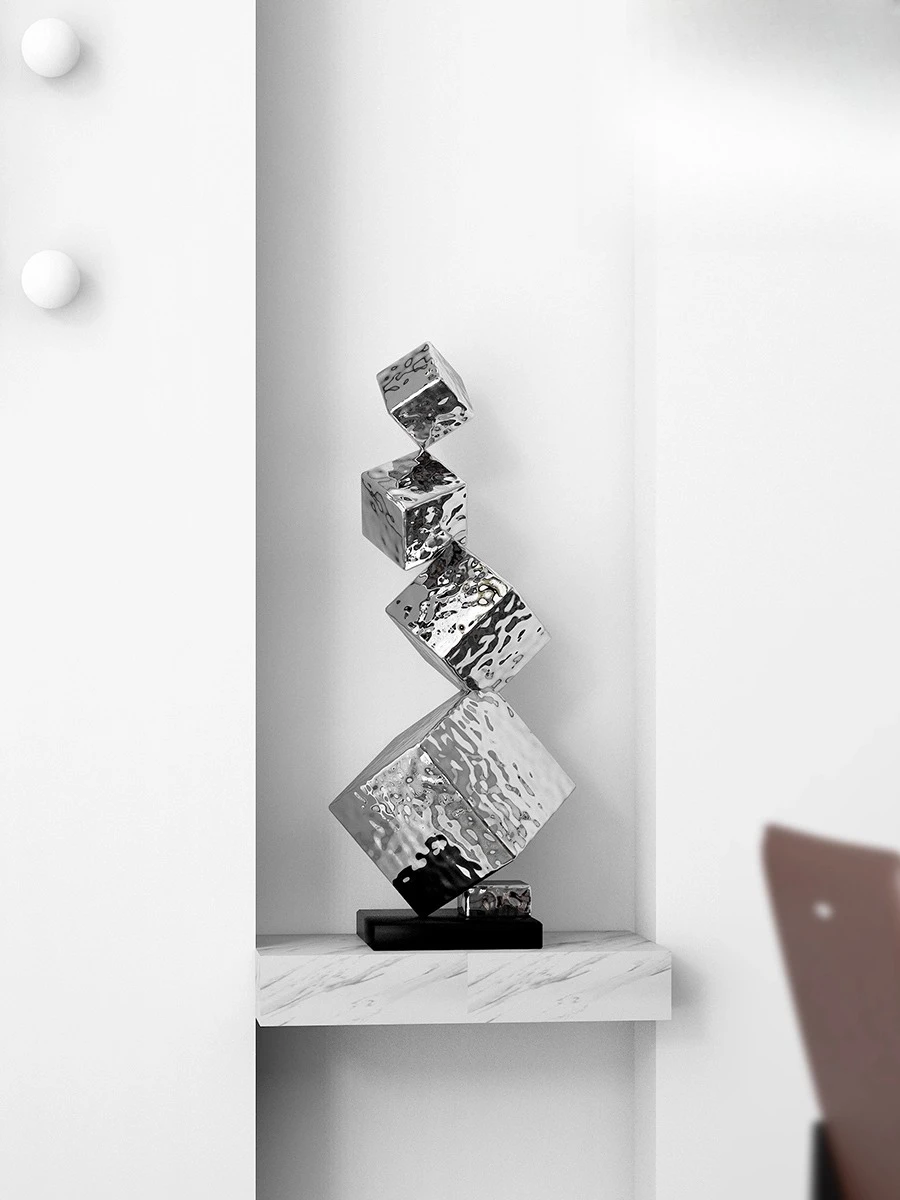 

Geometric stainless steel floor-to-ceiling sculpture living room dining room decorative artwork modern hotel lobby entrance corr