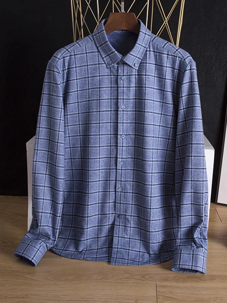 

Comfortable Plaid Long Sve Fce Lined Slim Fit Men's irt Versatile Busin Casual Wear for Autumn Winter