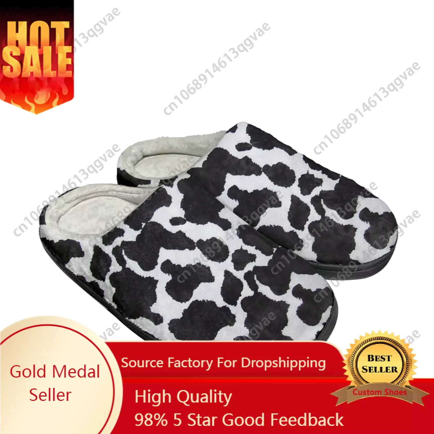 

Cow Print 3D Pattern Home Cotton Custom Slippers Mens Womens Sandals Black White Printed Plush Bedroom Shoes Thermal Slipper