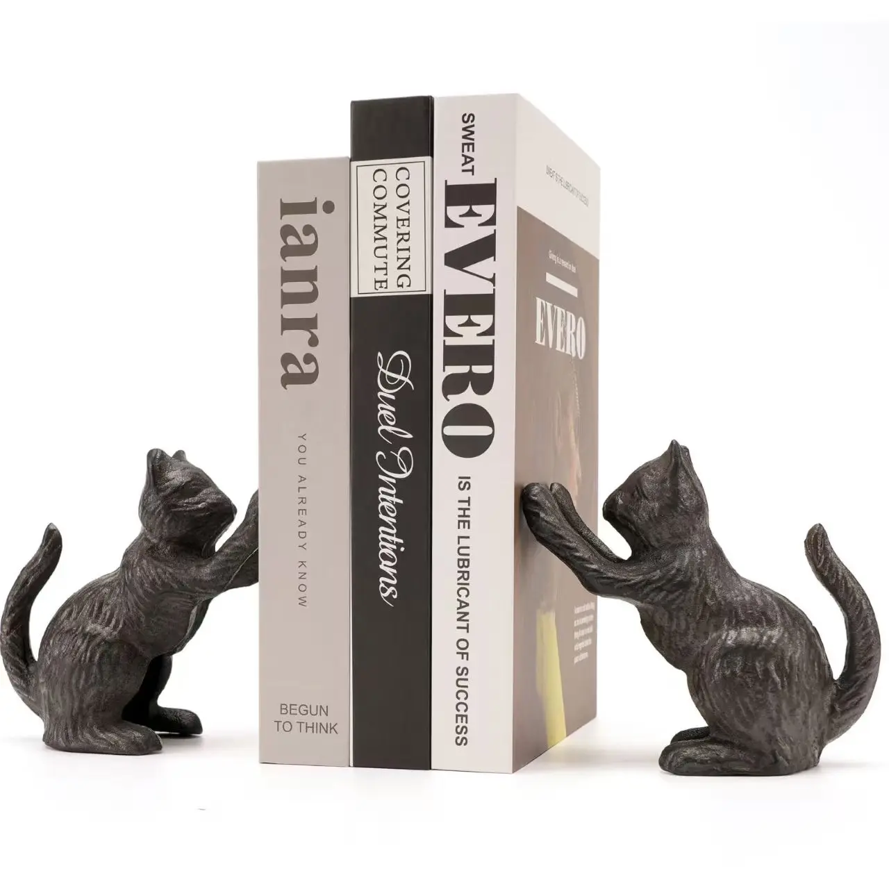 

A Pair of European and American Vintage Cast Iron Animal-Shaped Cat Bookends, Library Book Supports, Desktop Storage Bookends Made of Iron Art