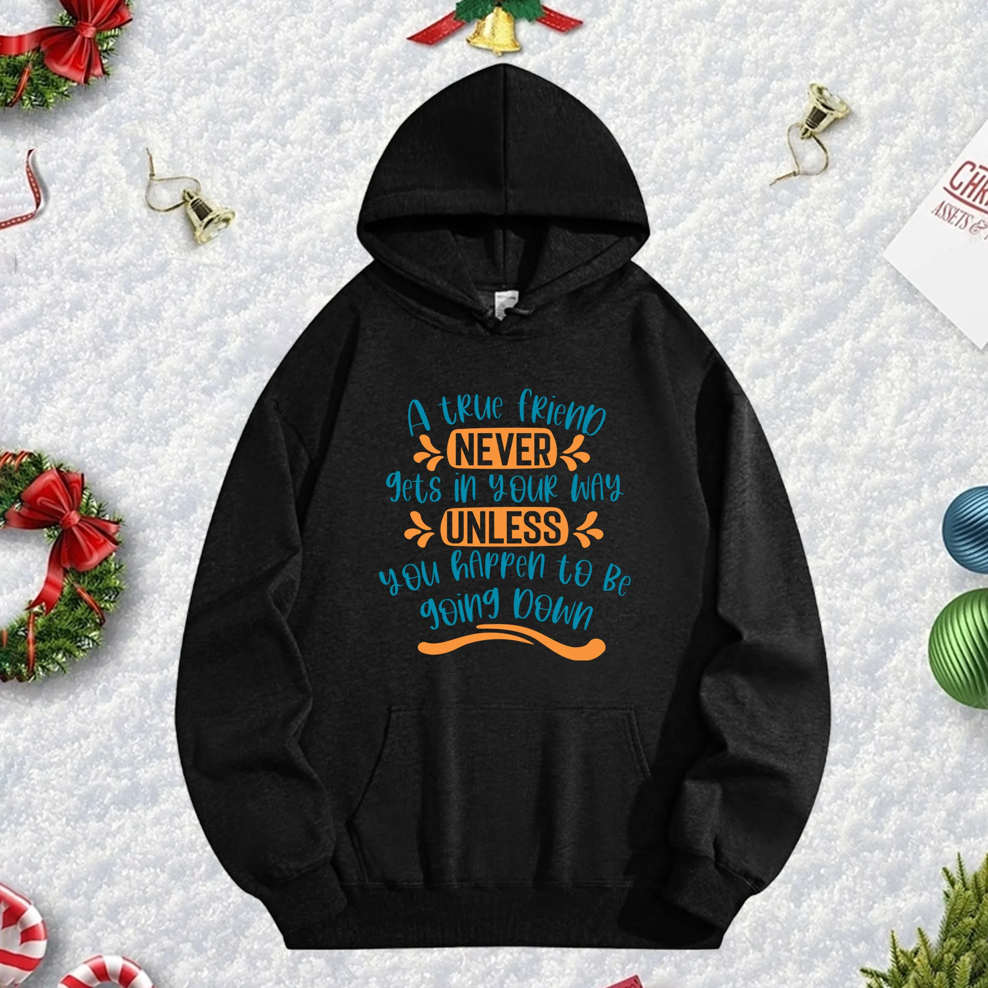 

Черная толстовка с капюшоном Never Unless 270G для мужчин и женщин, уютный флисовый пуловер большого размера для осенне-зимнего рождественского сезона