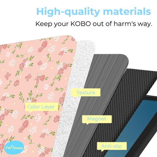 Imagen 2 del producto Funda Twosheep de 7 pulgadas para Kobo Libra Color y Kobo Libra2 TPU Shell con tapa magnética Auto Sleep Wake Cover Patrón floral para niñas