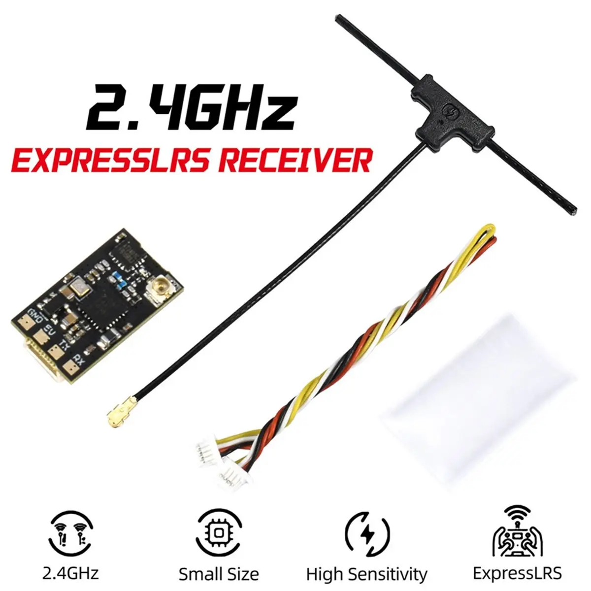 N86R 2.4GHz ELRS Receiver with T-Antenna Low-Latency Module Nano Receiver for FPV Race and Long Range FPV