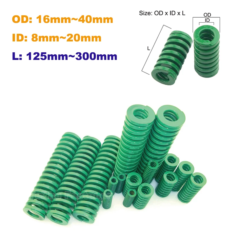 

1pc Green Heavy Load Compression Mould Die Pressure Steel Spiral Spring OD 16~40mm ID 8~20mm Length 125~300mm Furniture Fittings