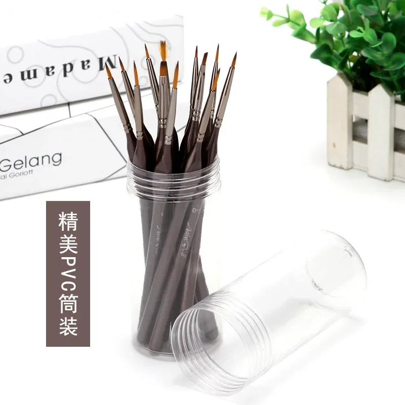 12PCS Painting Triangular Pole Two-color Nylon Hair Hook Brush Watercolor Brush Professional Art Supplies