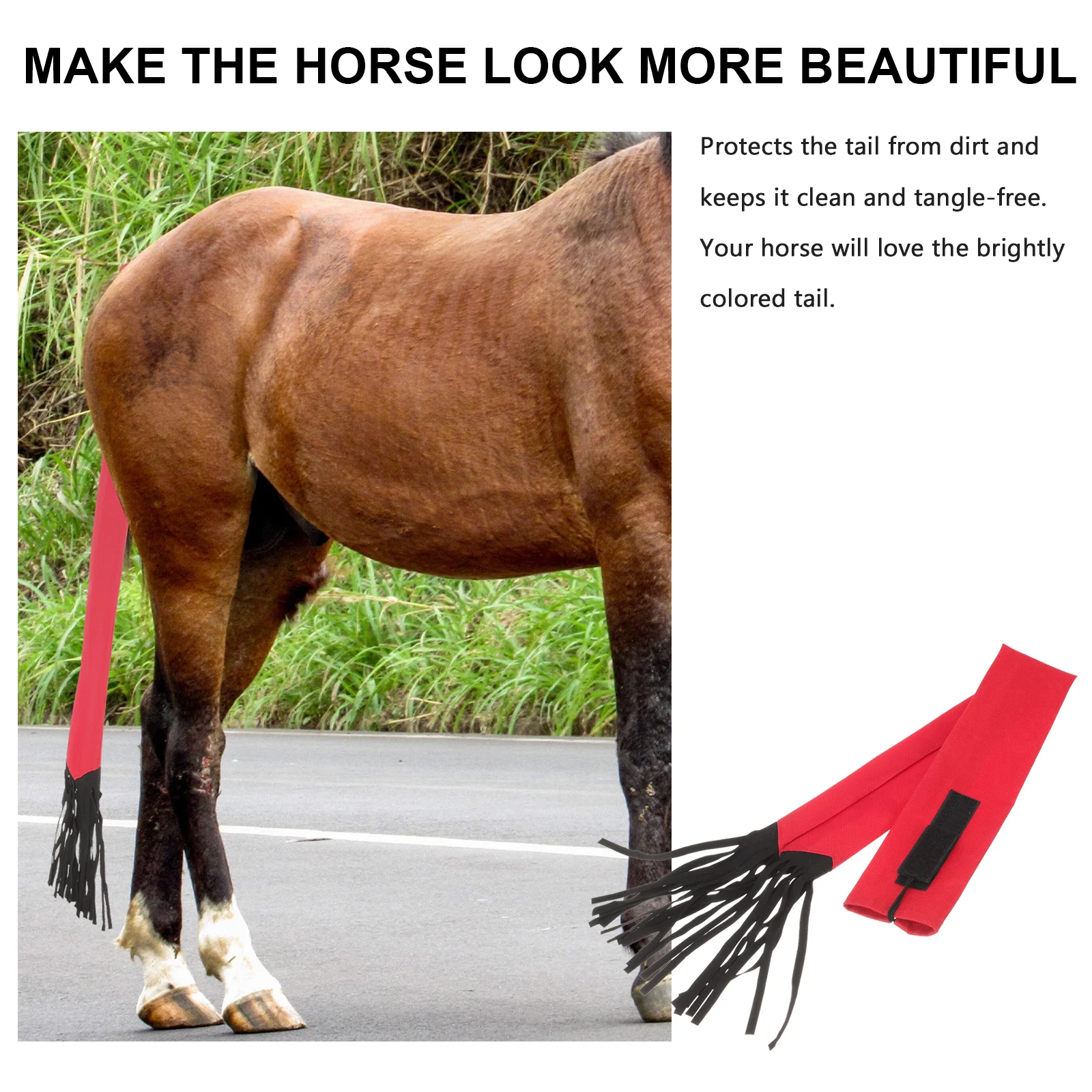 

Ponytail Protective Cover Breathable Horse Bags Package Tails Black Wrap Protector Grooming with Tassels