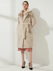 Luxury Winter Long Overcoats Women Oversized Lapel Belted Faux Rabbit Fur Coat Jacket Female Plus Size Outerwear Plush Fur Coats