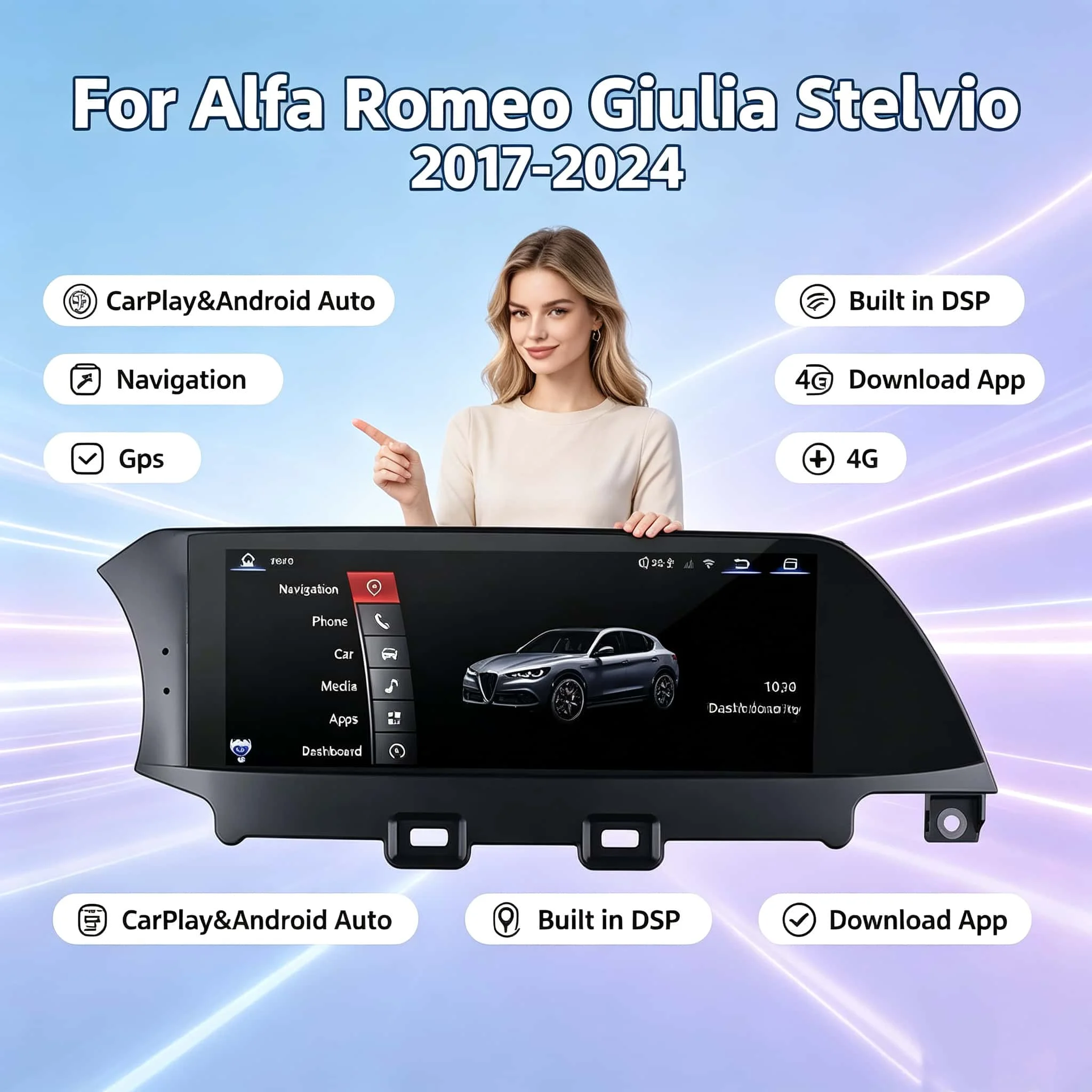 Dual System For Alfa Romeo Giulia Stelvio 2017-2024 CarPlay GPS Navigation Car Radio Automobile Multimedia Auto Bluetooth Stereo