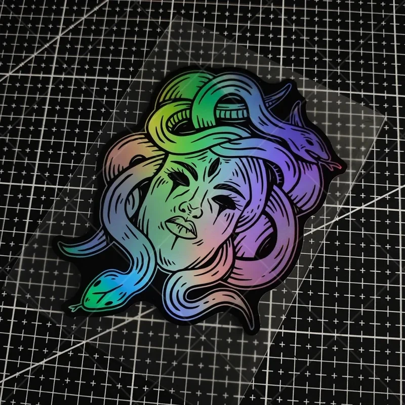 Mythological Snake Lady Iridescent Color Shift Sticker, Street Style Car Motorcycle Helmet Decal