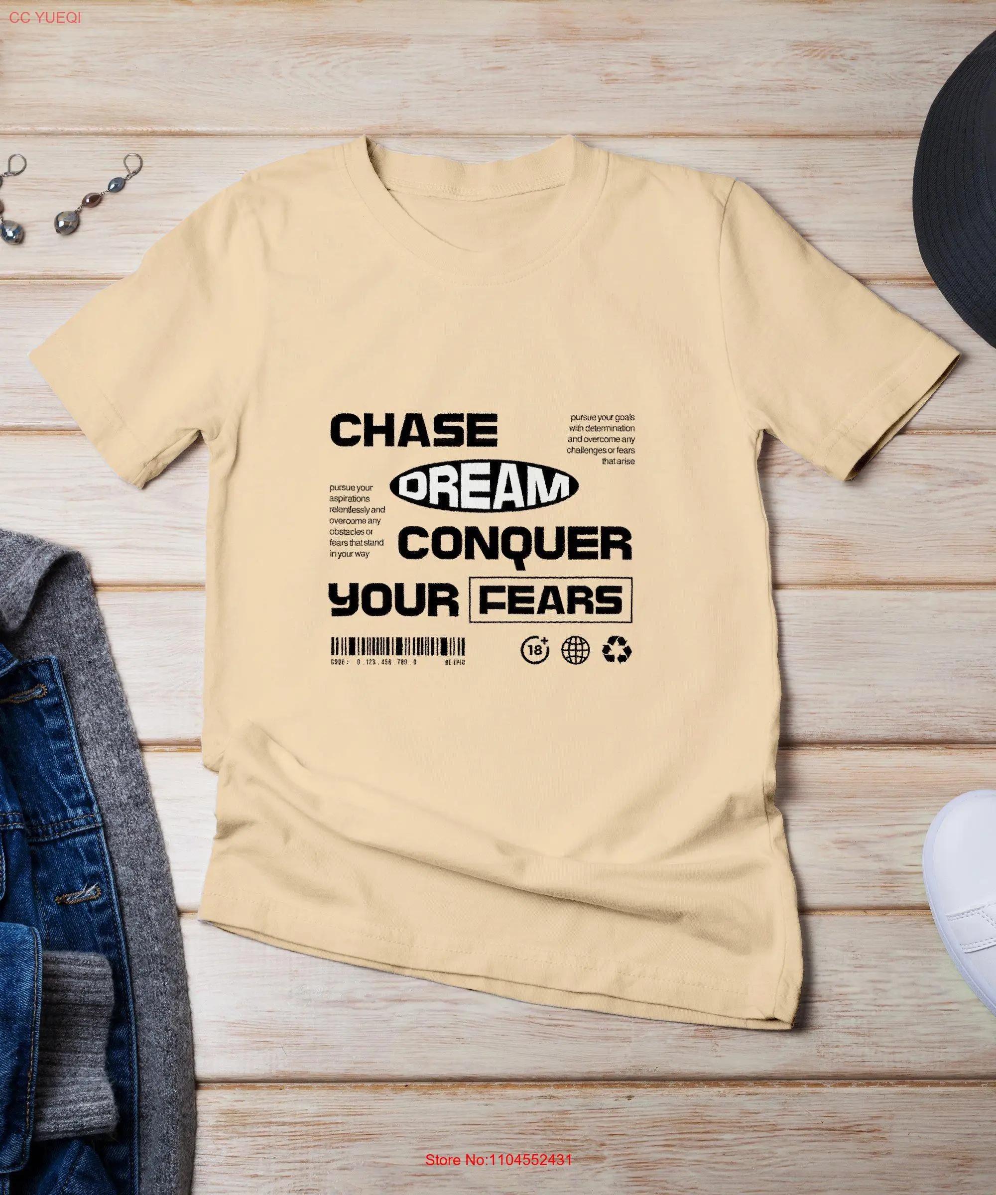 ملهمة إقتباس تي شيرت تشيس حلم قهر مخاوفك رسالة تحفيزية المشاعر الإيجابية طويلة أو قصيرة الأكمام