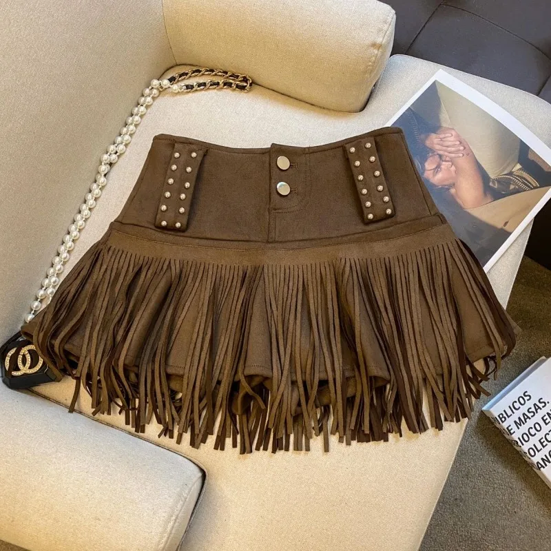 가을과 겨울 신상 아메리칸 레트로 시크 스파이스 걸 하이웨이스트 스커트 플리츠 스커트 안티라이트 숏 스커트 정교하고 심플한 디자인