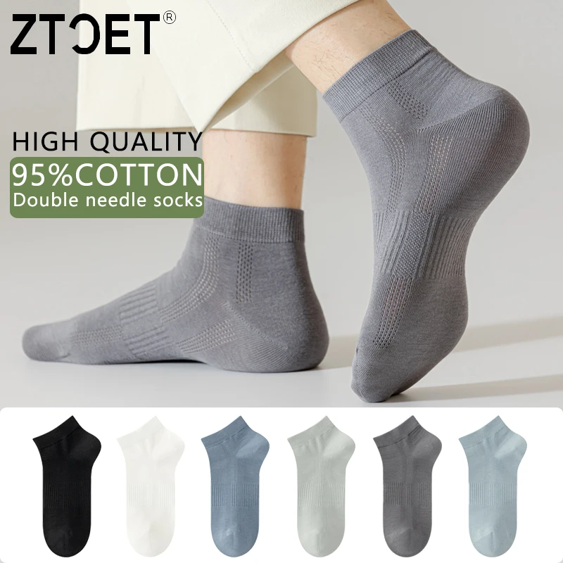 

6Pairs Men Combed Cotton Socks Double Needle Antibacterial Black Casual Business Breathable High Quality Male Sock Size39-45