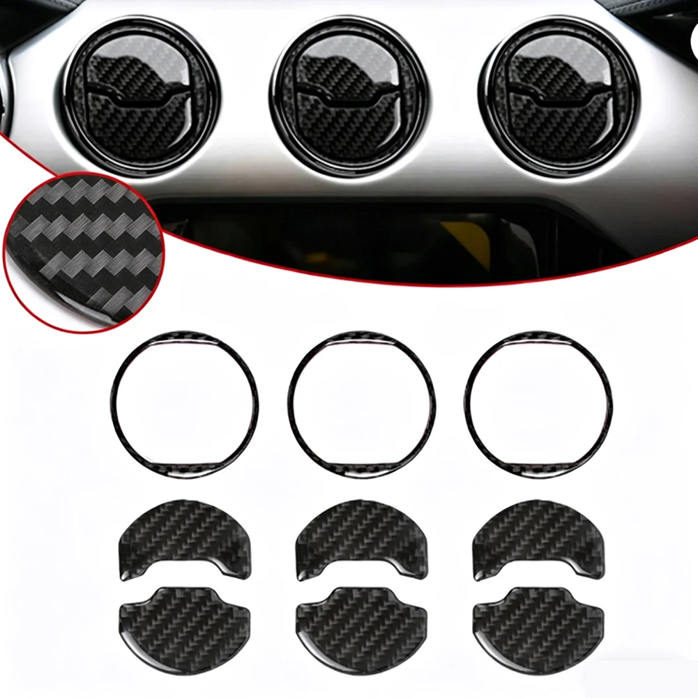 9X Carbon Fiber Air Vent Cover Decals Designed for Ford For Mustang 2015-2023 Center Console Vent Compatibility