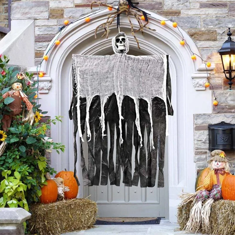 HFES Halloween Decorations Skeleton Halloween Halloween Decor Props Scary Halloween Hanging Ghost With Skull Face
