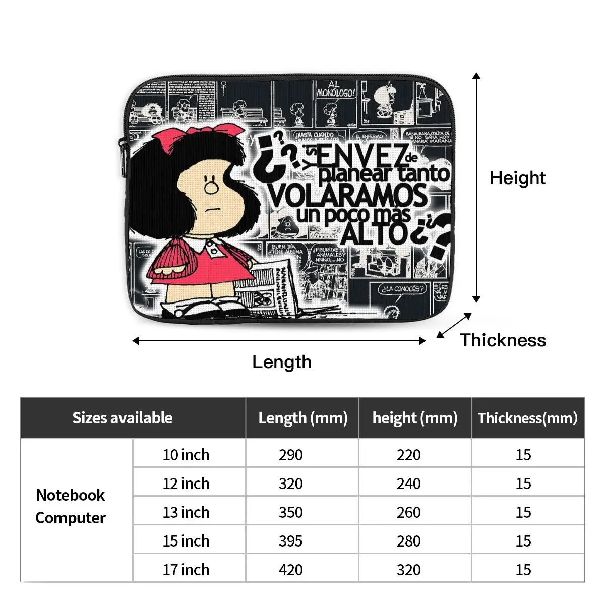 Laptop Bag Sleeve 12 13 15 17 Inch Notebook Bag Case for Macbook Air Pro Mafalda Anime Plaid Computer Shockproof Case