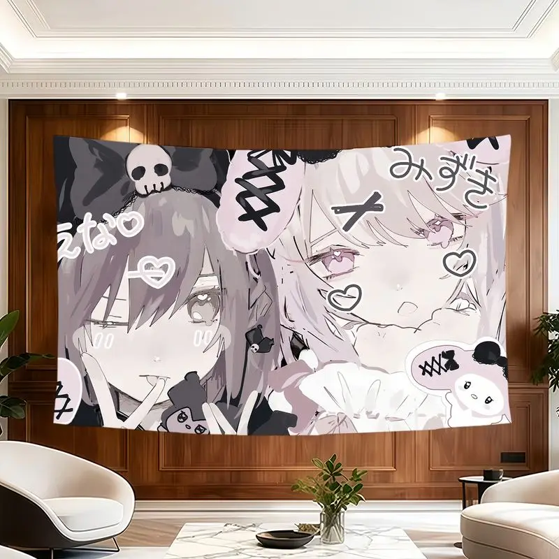 VIKAMA Pink Sweet Gemini Angel Girl Tapestry Wall Hanging Home Decor for Bedroom Living Room Dorm Cute Lolita Aesthetic