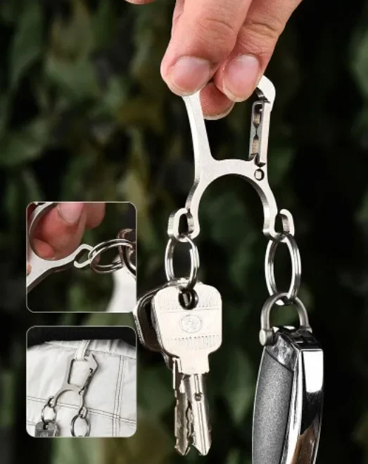 FEGVE EDC Titanium Alloy Multi Tools Keychain Bottle Opener with Key Ring for Gift