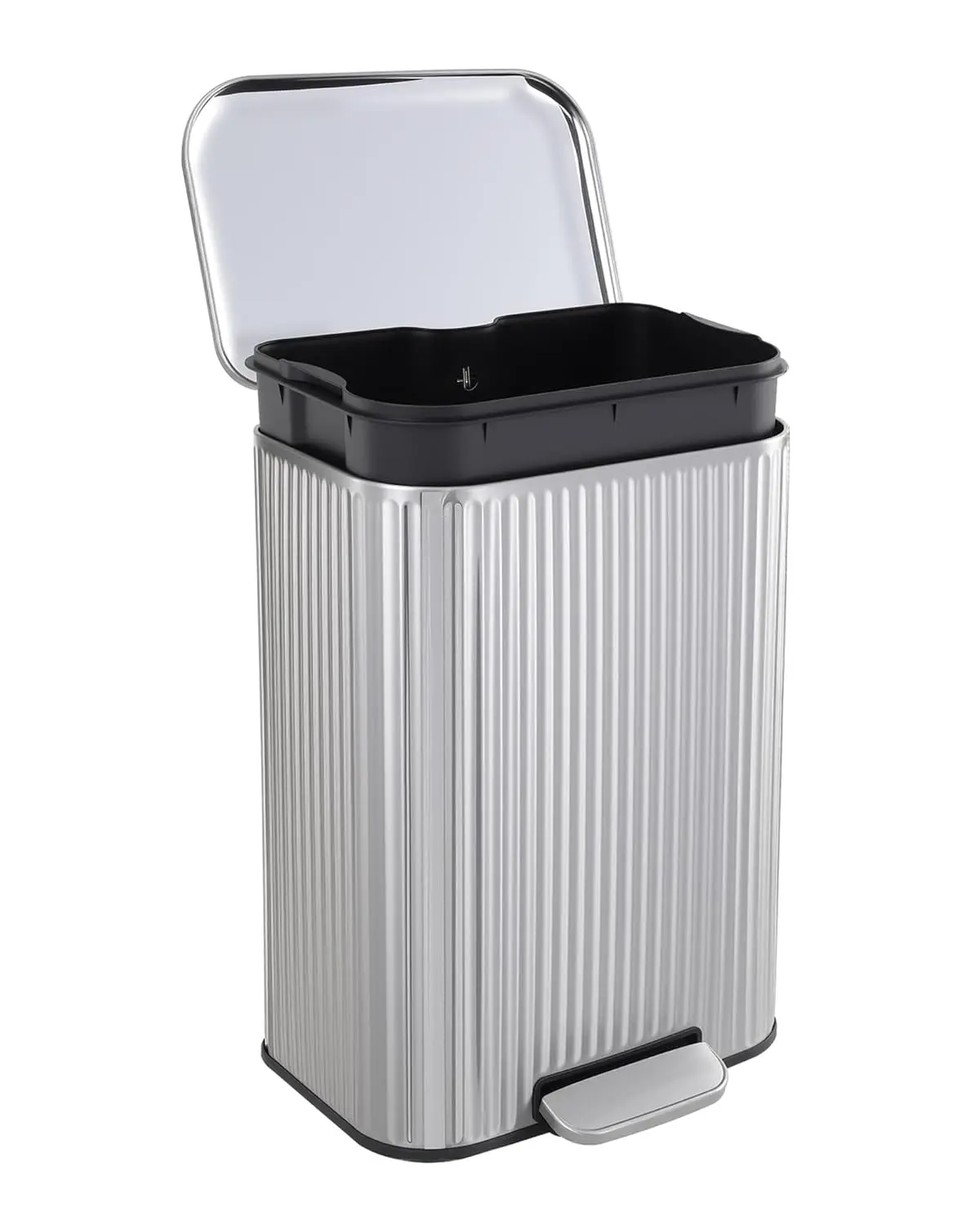 

13 Gallon Step Trash Can Soft Close Lid Stainless Steel Removable Bucket Rectangular Fluted Home Office, Custom