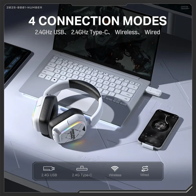 ONIKUMA GT883 Wireless Gaming Headset Bluetooth Tri-Mode RGB Light Mic Low Latency For PC PS5 PS4 Switch Laptop Gamer Audio Use