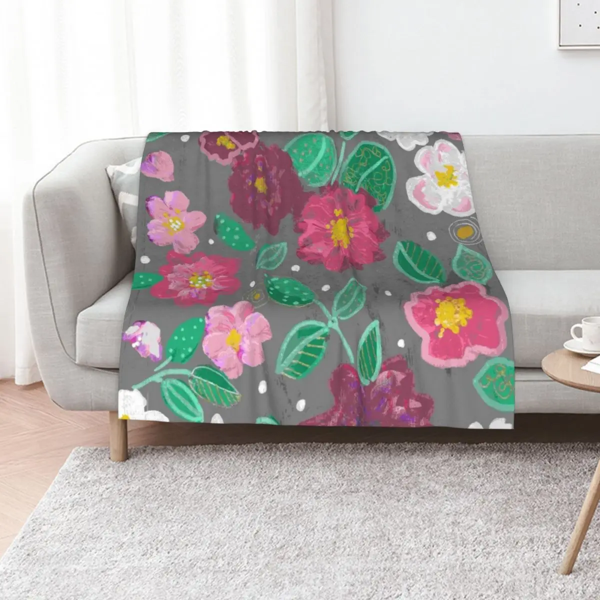 Slate Blossoms Throw Blanket Designers Decorative Throw Summer blankets and throws For Baby Sofa Throw Blankets