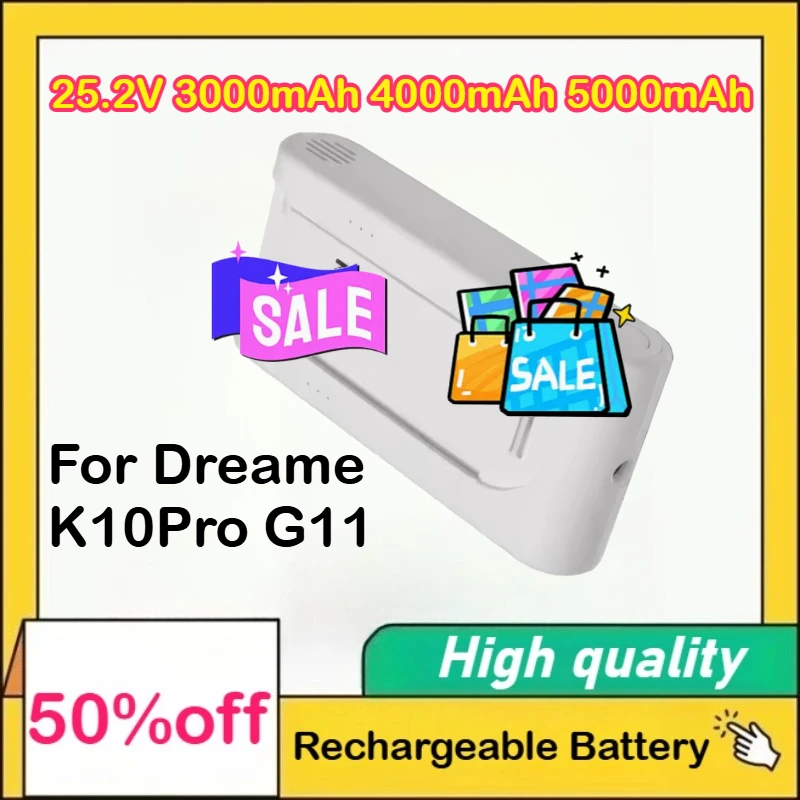 

25.2V Rechargeable Li-ion Battery 3000mAh 4000mAh 5000mAh Replacement For Dreame K10Pro G11 Wireless Vacuum Cleaner