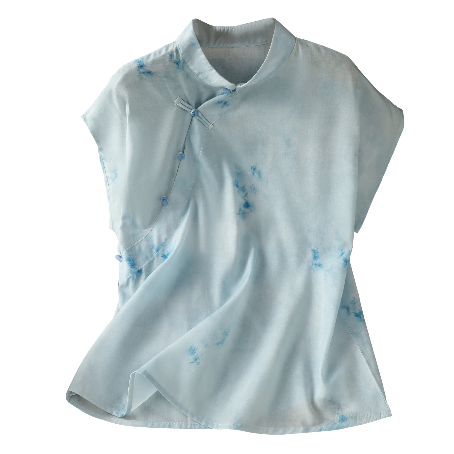 Nuovo cinese Sle donna estate irt tessuto di cotone e lino abbottonato Svel Top colletto alla coreana stampato T abbigliamento casual