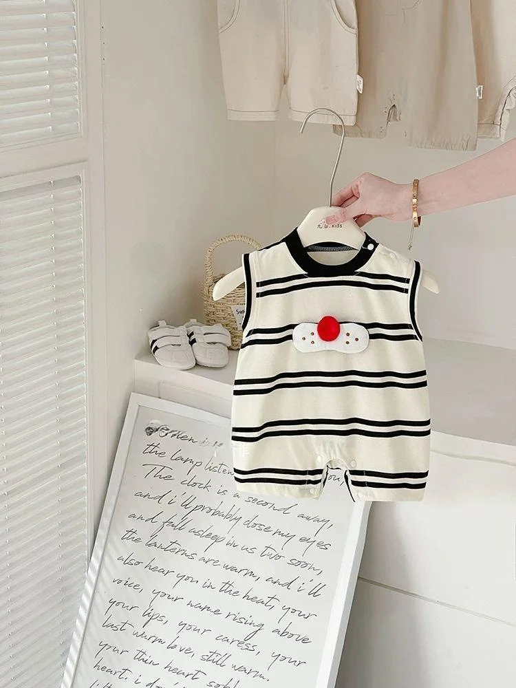 Adorable Summer Thin Baby Rer Vest Striped Svel Clothes for Infants Cute Faionable Ensemble Made of Rabbit Fur