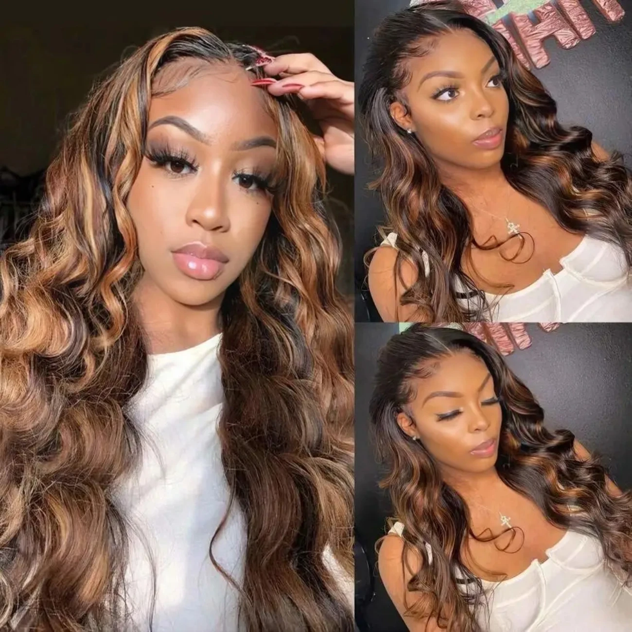 

Ombre Highlight Body Wave 13x6 HD Lace Front Wigs 1B/30 Black Brown Colored FB30 13x4 Lace Frontal Human Hair Wigs For Women