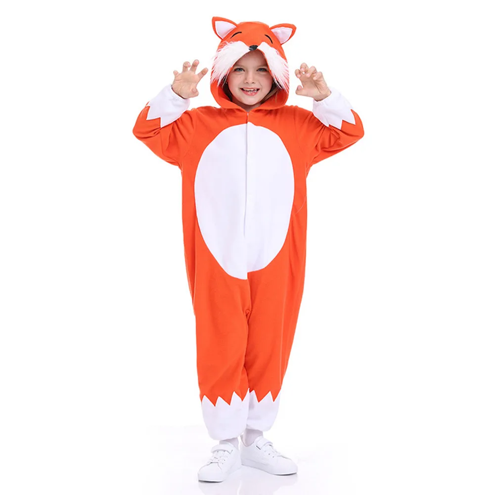 Kids FOX Cosplay Costume Children Boys Girls Cartoon Hooded Jumpsuit Sleepwear Outfits Halloween Carnival Party Disguise Suit