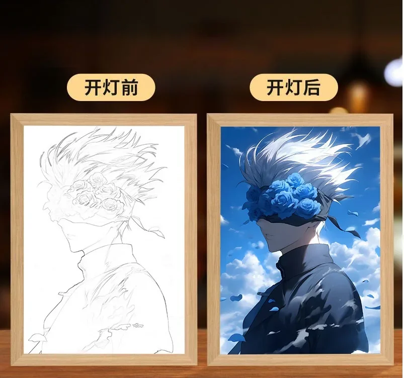 light picture Anime Figure Customized Led Night Light Painting Decor Photo Frame Satoru Gojo Painting Desk Room Decoration