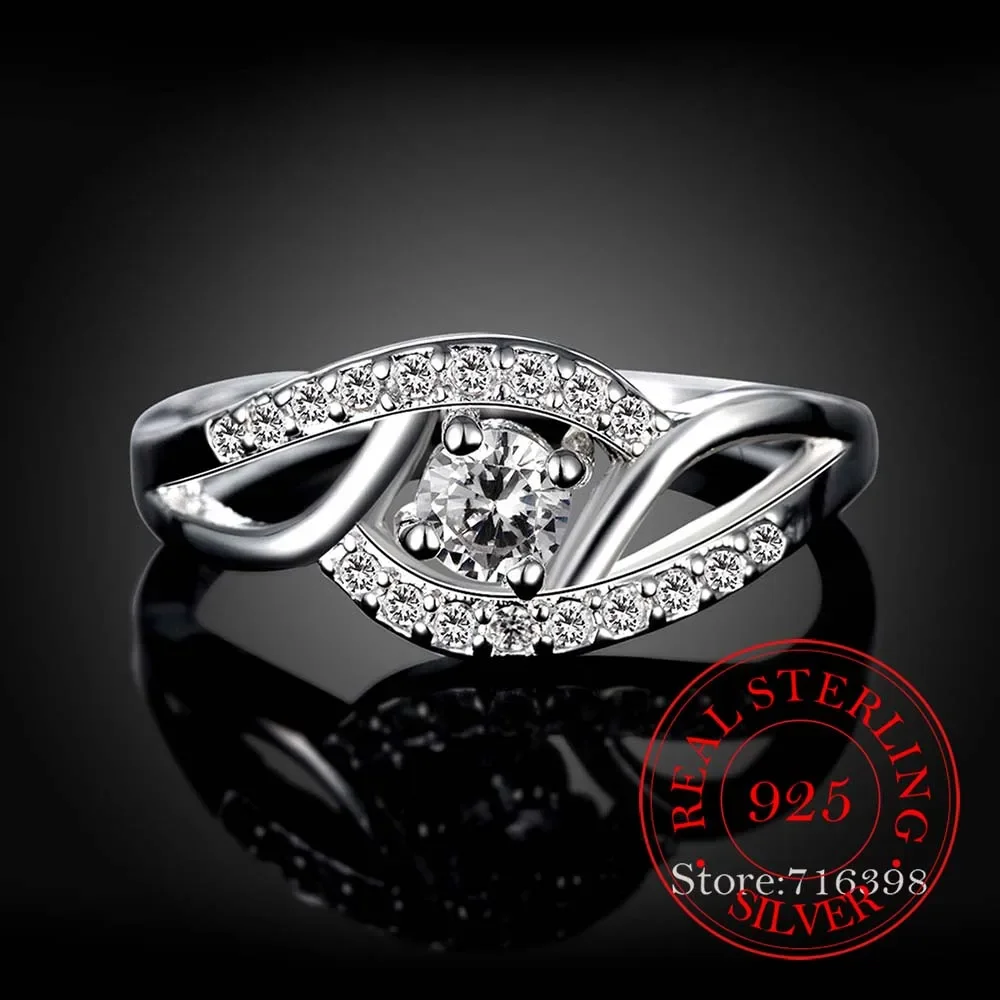 100% 925 Sterling Silver Jewelry Vintage Luxurious AAA+ Crystal Wedding Silver Rings for Women Fashion Anel De Prata Bijoux Gift