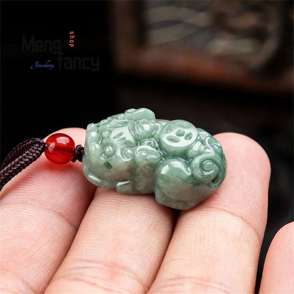 Natural A-goods Jadeite Wealth Pixiu Jade Pendant Exquisite Best Selling Handicraft Mascots Fashion Fine Jewelry Holiday Gift