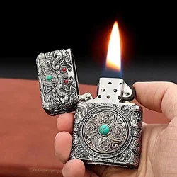 Creative Six-sided Three-dimensional Engraving Kerosene Lighter Rotating Sticker Armor Lighter Cigarette Lighting Tool