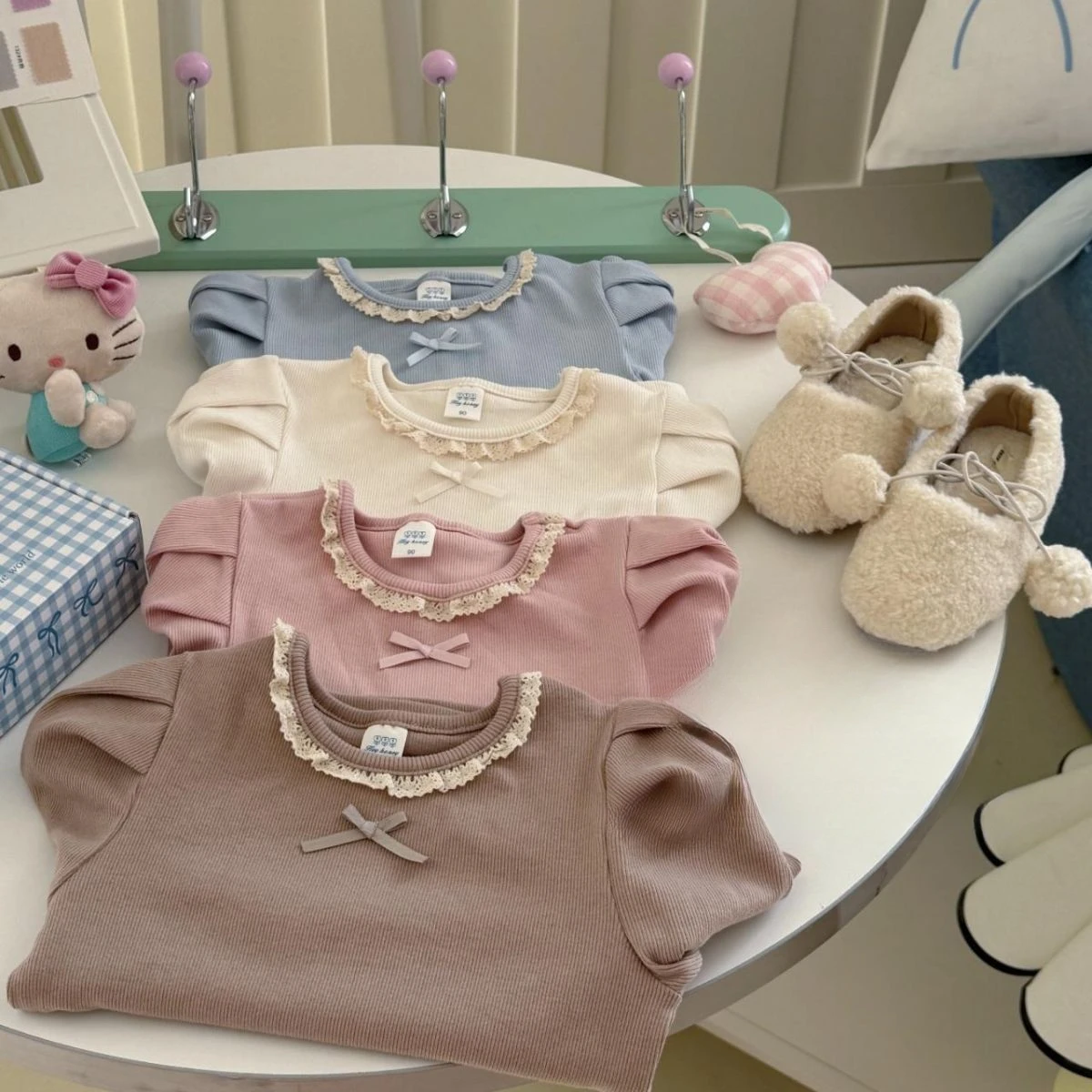 2025 Spring New Girl's T-shirt Baby Internet Celebrity Sweet Top Little Girl Lace Collar Korean Version Bottom Shirt