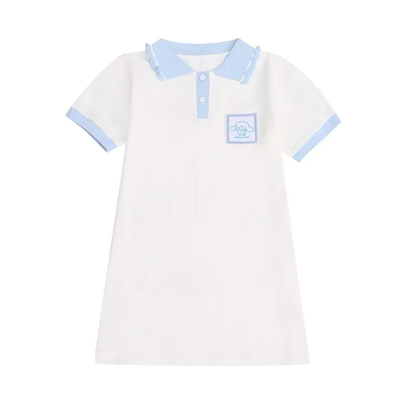 New Kawaii Girls Dress Sweet Princess Skirt Cute Cartoon Cinnamoroll Children Short Sleeve Dress Summer Children's Clothes Gifts