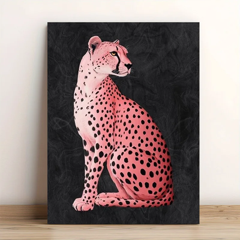 Pink Cheetah Portrait Canvas Print – Black Background Animal Art, Minimalist Wildlife Design, Frameless , for Home Office Decor