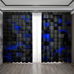 2PC Home Decoration Curtains With Mysterious Translucent Grid And Rod Pocket Curtains, Kitchen, Coffee Shop, Living Room