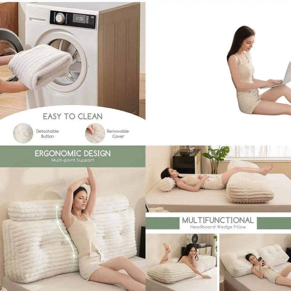 

Memory Foam Triangular Wedge Pillow Set with 2 Cylinder Cushions, King Size Daybed Support for Reading and Working, Removable Co