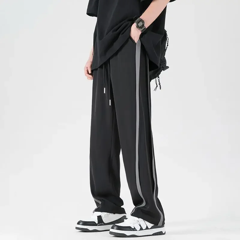 

Striped Male Sports Pants Draped Men's Sweatpants Straight Wide Leg Thin Trousers Summer New Items in Original Clothing Sport