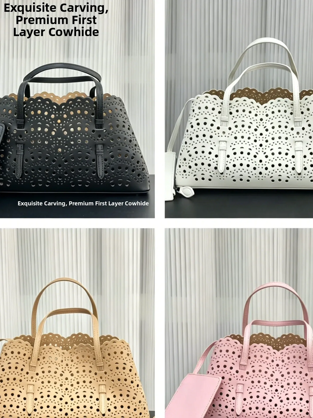 Ali Hollow out Leather Shoulder Bag Women's Crossbody Tote Bag British Style Casual Pure Color Youth Fashion Handbag