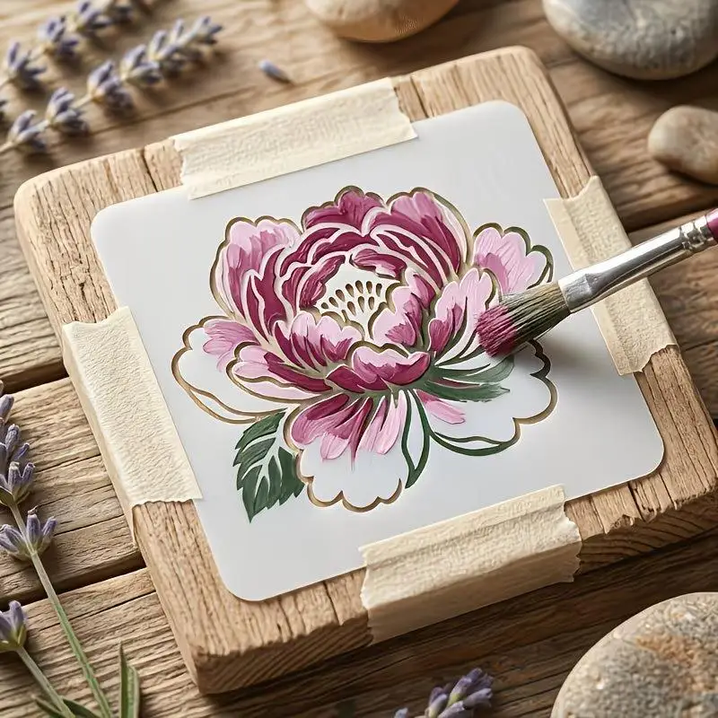 /GJ/9pcs DIY Floral Painting Stencils Reusable Plastic Templates For Wood Paper-Craft Supplies For Spray Painting And Doodling