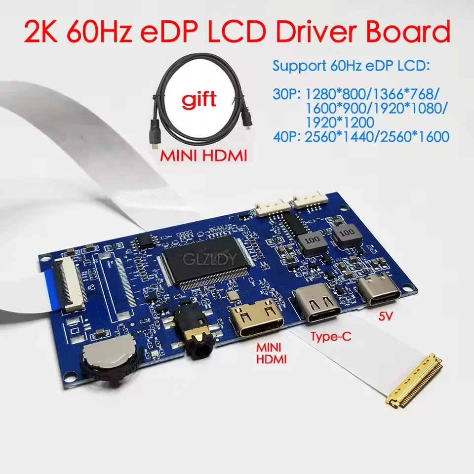 Universal LCD Driver Board Mini  Type-C 30/40Pin EDP for IPS Screen Multi-Resolution