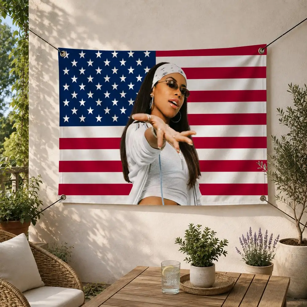 Singer R&B Icon A-Aaliyah Music Style Flags Decorative Flag Banner for Outdoor Garden Yard Camping Party Home Wall Hanging Decor