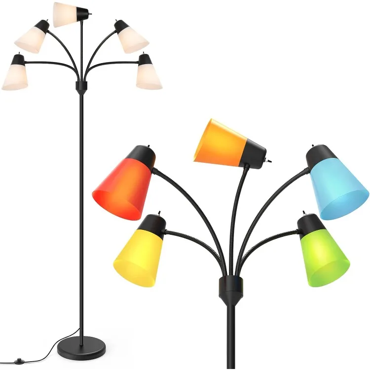 

FOLKSMATE LED Floor Lamp, Medusa Multi Head Modern Tall, Rustic Adjustable Gooseneck Reading Standing Light for Living/Kids Room